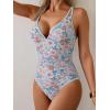 imageB2prity Womens V Neck One Piece Swimsuit Tummy Control Slimming Bathing Suit Double Straps Crisscross Back SwimwearOrange Floral