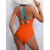 imageB2prity Womens V Neck One Piece Swimsuit Tummy Control Slimming Bathing Suit Double Straps Crisscross Back SwimwearOrange blue