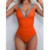 imageB2prity Womens V Neck One Piece Swimsuit Tummy Control Slimming Bathing Suit Double Straps Crisscross Back SwimwearOrange blue