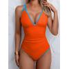 imageB2prity Womens V Neck One Piece Swimsuit Tummy Control Slimming Bathing Suit Double Straps Crisscross Back SwimwearOrange blue