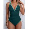 imageB2prity Womens V Neck One Piece Swimsuit Tummy Control Slimming Bathing Suit Double Straps Crisscross Back SwimwearPeacock Green sky Blue