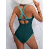 imageB2prity Womens V Neck One Piece Swimsuit Tummy Control Slimming Bathing Suit Double Straps Crisscross Back SwimwearPeacock Green sky Blue