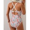 imageB2prity Womens V Neck One Piece Swimsuit Tummy Control Slimming Bathing Suit Double Straps Crisscross Back SwimwearRed Yellow Floral