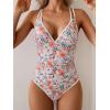 imageB2prity Womens V Neck One Piece Swimsuit Tummy Control Slimming Bathing Suit Double Straps Crisscross Back SwimwearRed Yellow Floral