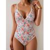 imageB2prity Womens V Neck One Piece Swimsuit Tummy Control Slimming Bathing Suit Double Straps Crisscross Back SwimwearRed Yellow Floral