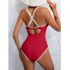 imageB2prity Womens V Neck One Piece Swimsuit Tummy Control Slimming Bathing Suit Double Straps Crisscross Back SwimwearRed white