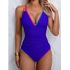 imageB2prity Womens V Neck One Piece Swimsuit Tummy Control Slimming Bathing Suit Double Straps Crisscross Back SwimwearRoyal Blue  Multi Colored Seams