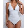 imageB2prity Womens V Neck One Piece Swimsuit Tummy Control Slimming Bathing Suit Double Straps Crisscross Back SwimwearWhite light Blue