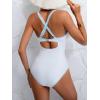 imageB2prity Womens V Neck One Piece Swimsuit Tummy Control Slimming Bathing Suit Double Straps Crisscross Back SwimwearWhite light Blue