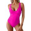 imageB2prity One Piece Swimsuit for Women Tummy Control Bathing Suit Mesh Deep V Neck Swim Suit Ruched Slimming SwimwearHot Pink