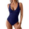 imageB2prity One Piece Swimsuit for Women Tummy Control Bathing Suit Mesh Deep V Neck Swim Suit Ruched Slimming SwimwearNavy Blue