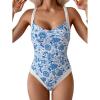 Blue Floral Print and White Block