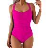imageB2prity One Piece Swimsuit for Women Tummy Control Slimming Bathing Suit Push Up Ruched Swim Suit Criss Cross SwimwearHot Pink