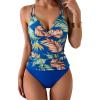 imageB2prity Tankini Swimsuits for Women Tummy Control High Waisted Two Piece Bathing Suits V Neck Wrap Swim Top with BottomBlue Leaf Print