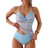 imageB2prity Womens Halter Tankini Swimsuits Tummy Control Two Piece Bathing Suits V Neck Swimwear with High Waisted BottomOrange Floral  Blue