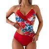 imageB2prity Womens Halter Tankini Swimsuits Tummy Control Two Piece Bathing Suits V Neck Swimwear with High Waisted BottomRed Floral  Red