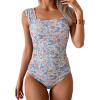 imageB2prity Womens One Piece Swimsuit Retro Square Neck Tummy Control Bathing Suits Ruched Modest Full Coverage SwimwearPink Floral