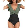 imageB2prity Womens One Piece Swimsuit Ruffle Slimming Tummy Control Bathing Suit Criss Cross High Waist 1 Piece SwimwearArmy Green  Black