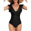 imageB2prity Womens One Piece Swimsuit Ruffle Slimming Tummy Control Bathing Suit Criss Cross High Waist 1 Piece SwimwearBlack