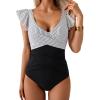 imageB2prity Womens One Piece Swimsuit Ruffle Slimming Tummy Control Bathing Suit Criss Cross High Waist 1 Piece SwimwearStriped  Black