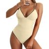 imageB2prity Womens V Neck One Piece Swimsuit Tummy Control Slimming Bathing Suit Double Straps Crisscross Back SwimwearBeige brown