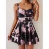 imageB2prity One Piece Swimdress Swimsuit for Women Tummy Control Wrap Swim Dress Modest Ruched Skirt Bathing SuitBlack Pink Flower