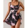 imageB2prity One Piece Swimdress Swimsuit for Women Tummy Control Wrap Swim Dress Modest Ruched Skirt Bathing SuitBlack Pink Flower