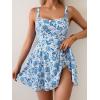 imageB2prity One Piece Swimdress Swimsuit for Women Tummy Control Wrap Swim Dress Modest Ruched Skirt Bathing SuitBlue White Floral