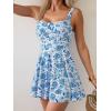 imageB2prity One Piece Swimdress Swimsuit for Women Tummy Control Wrap Swim Dress Modest Ruched Skirt Bathing SuitBlue White Floral