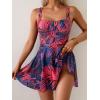 imageB2prity One Piece Swimdress Swimsuit for Women Tummy Control Wrap Swim Dress Modest Ruched Skirt Bathing SuitPurple Black Print
