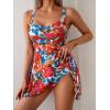 imageB2prity One Piece Swimdress Swimsuit for Women Tummy Control Wrap Swim Dress Modest Ruched Skirt Bathing SuitRed Floral Print