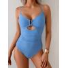 imageB2prity One Piece Swimsuit Tummy Control Cutout Bathing Suit for Women Ruched V Neck Push up SwimwearLight Blue