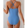 imageB2prity One Piece Swimsuit Tummy Control Cutout Bathing Suit for Women Ruched V Neck Push up SwimwearLight Blue