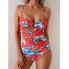 imageB2prity One Piece Swimsuit Tummy Control Cutout Bathing Suit for Women Ruched V Neck Push up SwimwearRed Floral Print