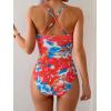 imageB2prity One Piece Swimsuit Tummy Control Cutout Bathing Suit for Women Ruched V Neck Push up SwimwearRed Floral Print