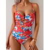 imageB2prity One Piece Swimsuit Tummy Control Cutout Bathing Suit for Women Ruched V Neck Push up SwimwearRed Floral Print