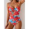 imageB2prity One Piece Swimsuit Tummy Control Cutout Bathing Suit for Women Ruched V Neck Push up SwimwearRed Floral Print