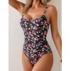 imageB2prity One Piece Swimsuit for Women Tummy Control Retro Bathing Suit Button Up Slimming SwimwearBlack Flower Print