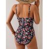 imageB2prity One Piece Swimsuit for Women Tummy Control Retro Bathing Suit Button Up Slimming SwimwearBlack Flower Print