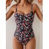 imageB2prity One Piece Swimsuit for Women Tummy Control Retro Bathing Suit Button Up Slimming SwimwearBlack Flower Print