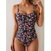 imageB2prity One Piece Swimsuit for Women Tummy Control Retro Bathing Suit Button Up Slimming SwimwearBlack Flower Print