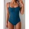 imageB2prity One Piece Swimsuit for Women Tummy Control Retro Bathing Suit Button Up Slimming SwimwearBlue