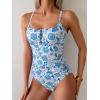 imageB2prity One Piece Swimsuit for Women Tummy Control Retro Bathing Suit Button Up Slimming SwimwearBlue White Print