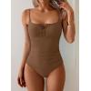 imageB2prity One Piece Swimsuit for Women Tummy Control Retro Bathing Suit Button Up Slimming SwimwearBrown