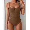 imageB2prity One Piece Swimsuit for Women Tummy Control Retro Bathing Suit Button Up Slimming SwimwearBrown