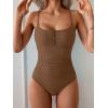 imageB2prity One Piece Swimsuit for Women Tummy Control Retro Bathing Suit Button Up Slimming SwimwearBrown