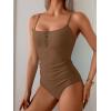 imageB2prity One Piece Swimsuit for Women Tummy Control Retro Bathing Suit Button Up Slimming SwimwearBrown