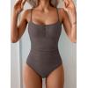 imageB2prity One Piece Swimsuit for Women Tummy Control Retro Bathing Suit Button Up Slimming SwimwearCoffee Brown