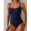 imageB2prity One Piece Swimsuit for Women Tummy Control Retro Bathing Suit Button Up Slimming SwimwearNavy Blueribbed