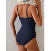imageB2prity One Piece Swimsuit for Women Tummy Control Retro Bathing Suit Button Up Slimming SwimwearNavy Blueribbed